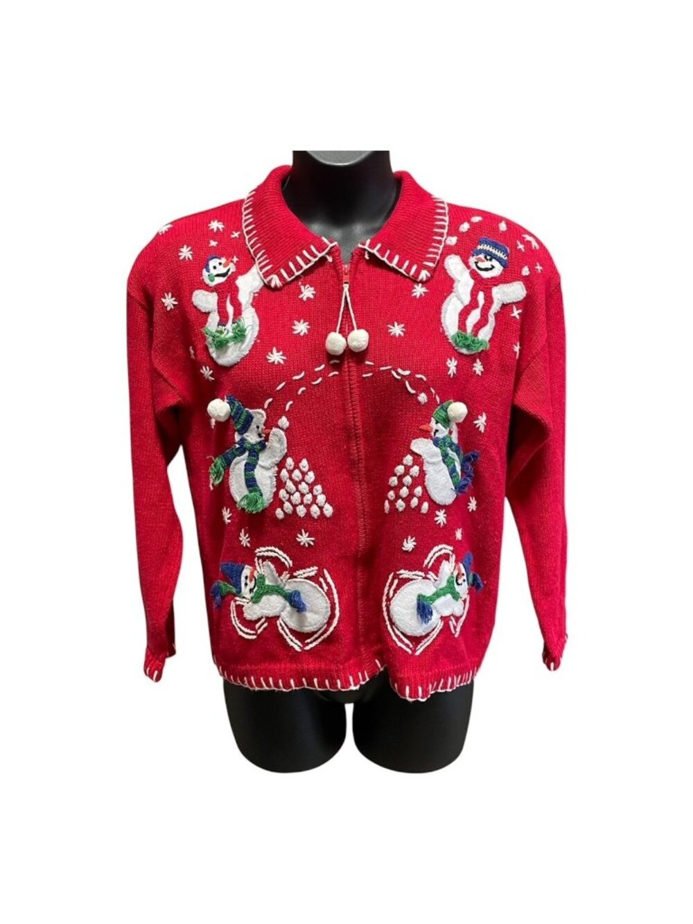 VINTAGE Tiara International not ugly Christmas Sweater Snowmen Sz Small Zip Up